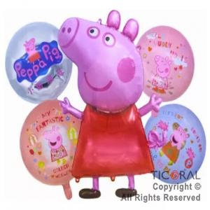 SET DE GLOBOS METALIZADO PEPPA PIG 5 UNIDADES X 1